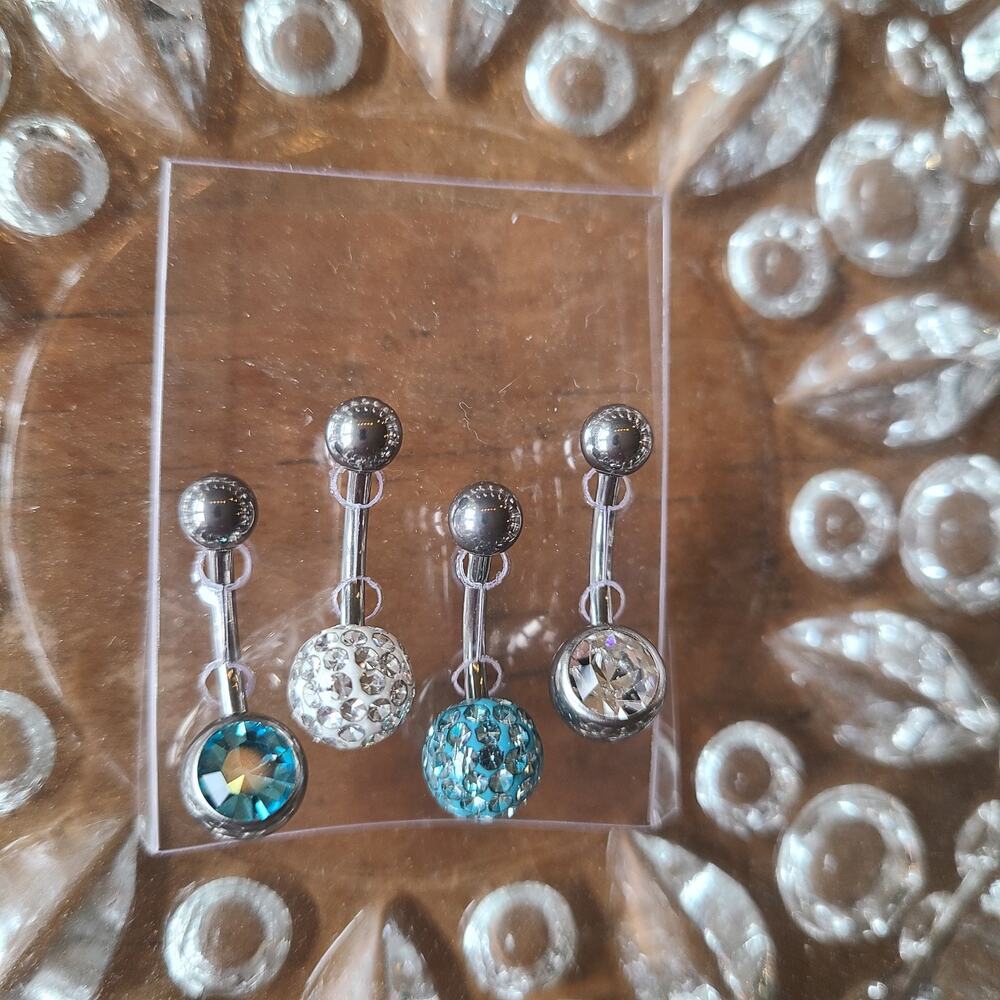 CLAIRE'S Titanium‎ Belly Button BODY 4 JEWELRY RING Bar Jewel Gem Stone Blue NEW